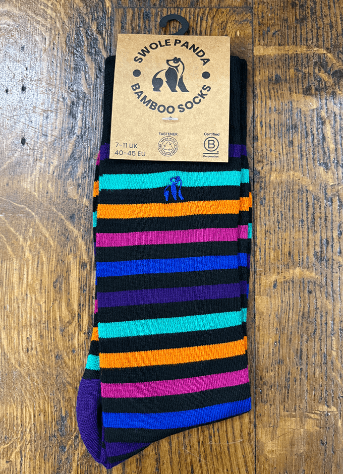 Swole Panda | Black Multi Striped Bamboo Socks