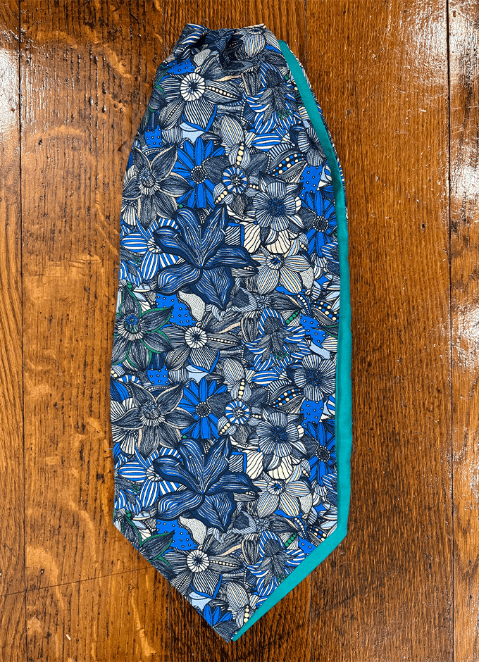 English Printed Silk Cravat | Blue Flowers