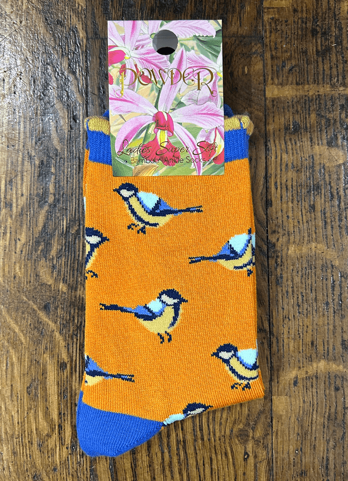 Ladies Ankle Socks | Brilliant Blue Tits Tangerine