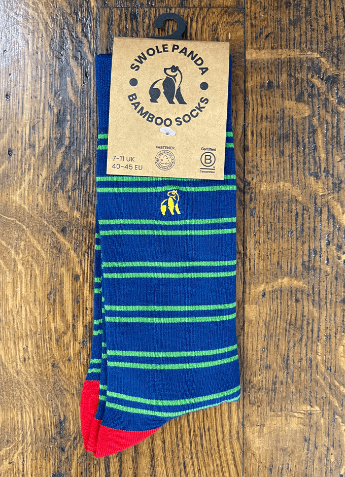 Swole Panda| Navy & Lime Striped Socks