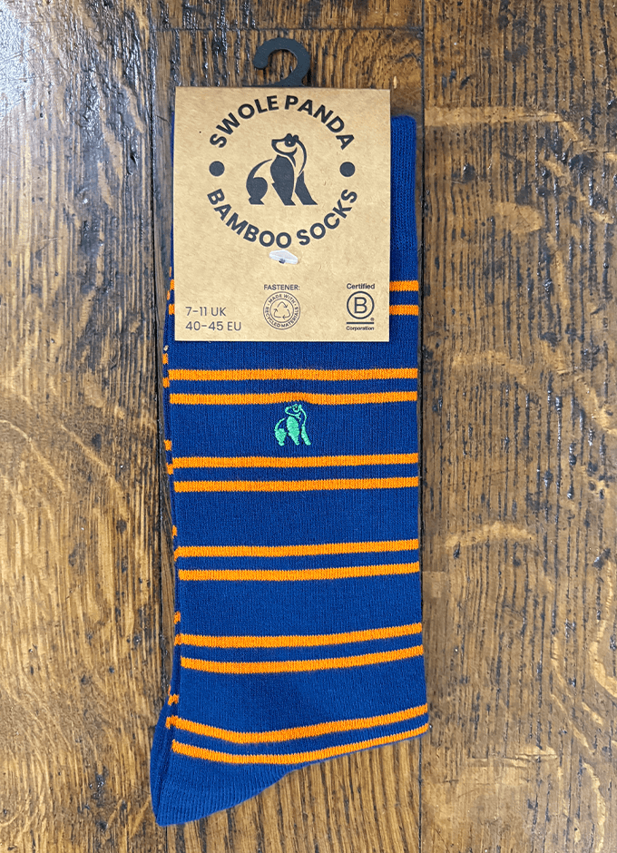 Swole Panda| Navy Orange Stripe Socks