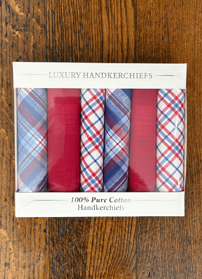 Box of 6 Assorted red & Blue Handkerchiefs