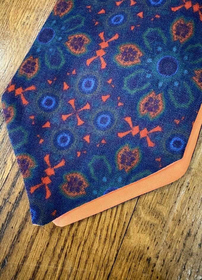 Cravat | English Printed Wool/Cashmere | Navy/Red Design | Orange Lining