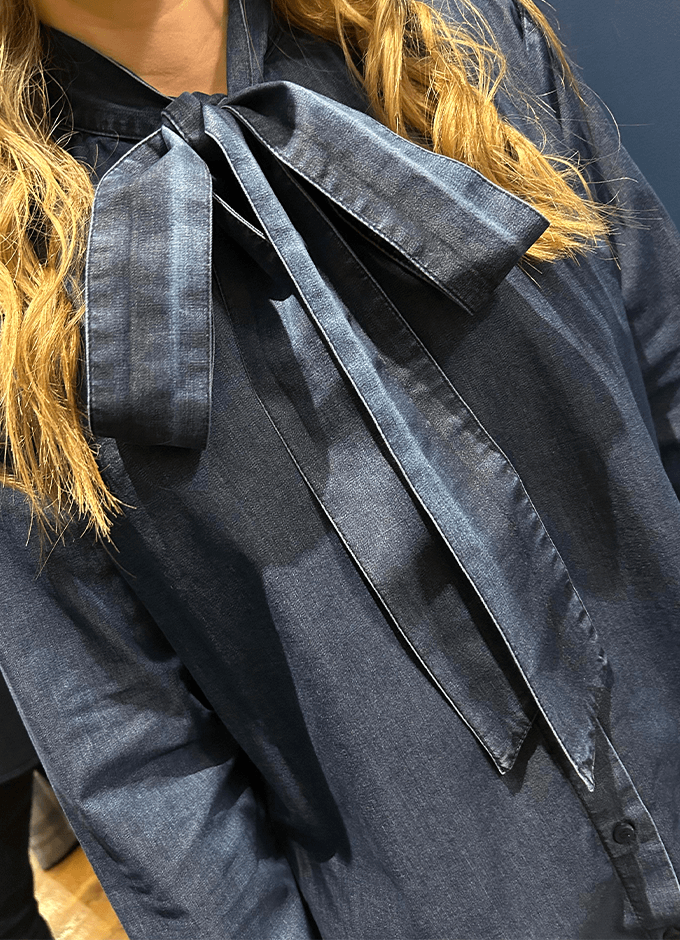 Lyocell Denim Blouse With Bow | Denim