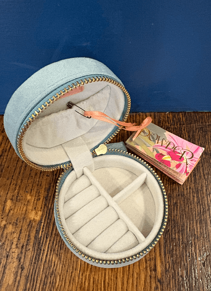 Powder | Round Velvet Jewellery Box | Swooping Swallows