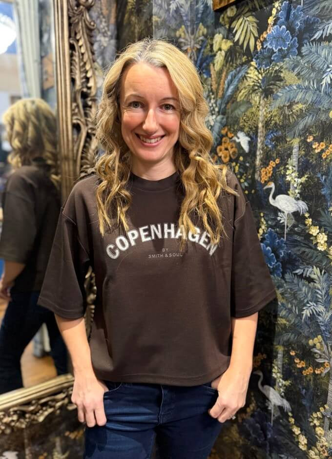 Boxy Sweat Half Sleeve Metallic Application | Dark Choc