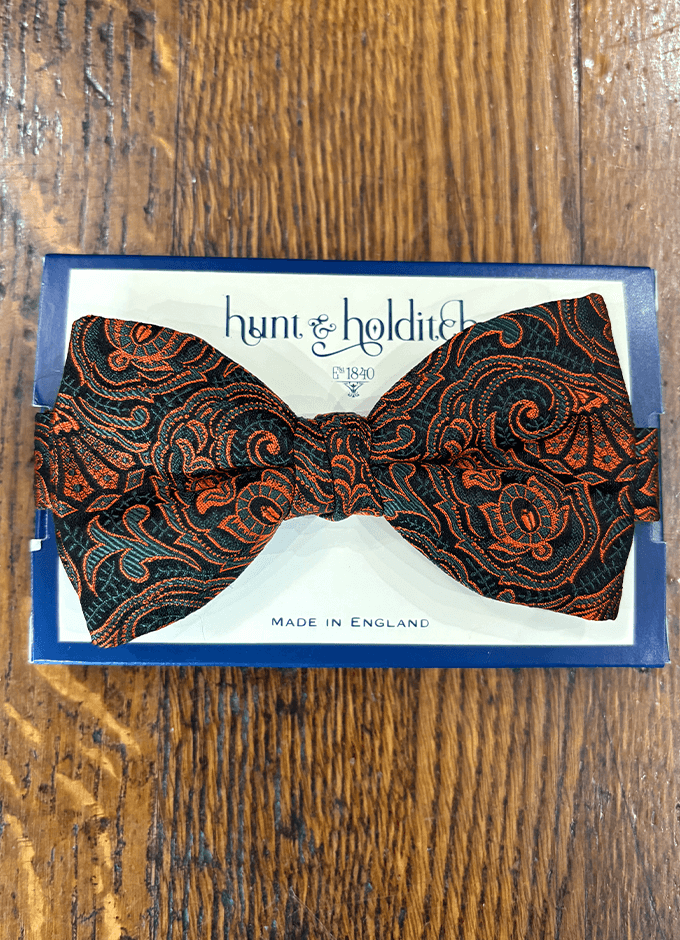 Pre Tied English Woven Silk Bow Tie | Bronze Floral