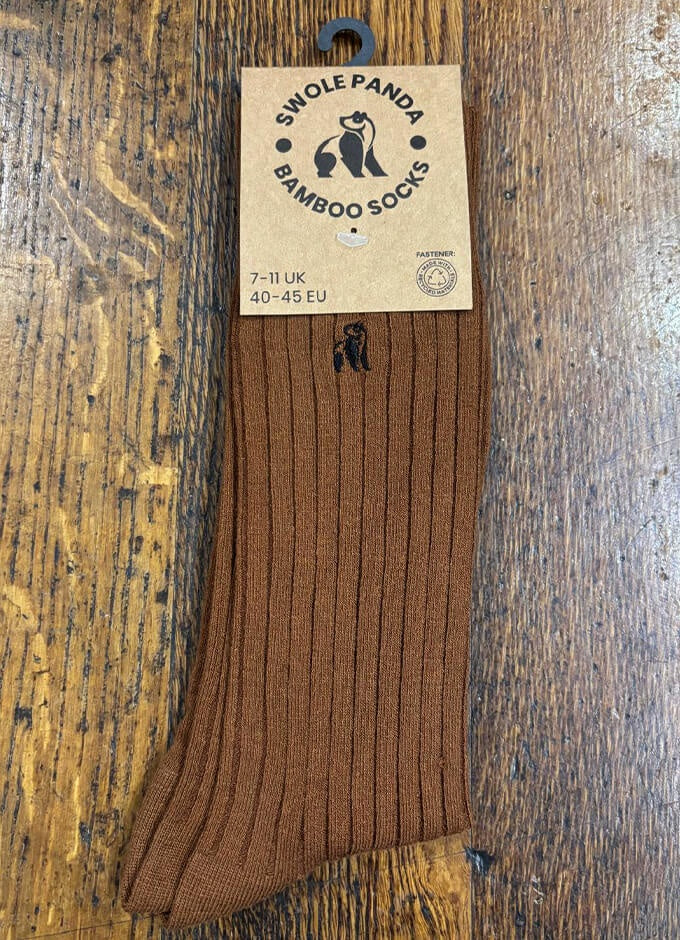 Swole Panda | Brown Ribbed Socks