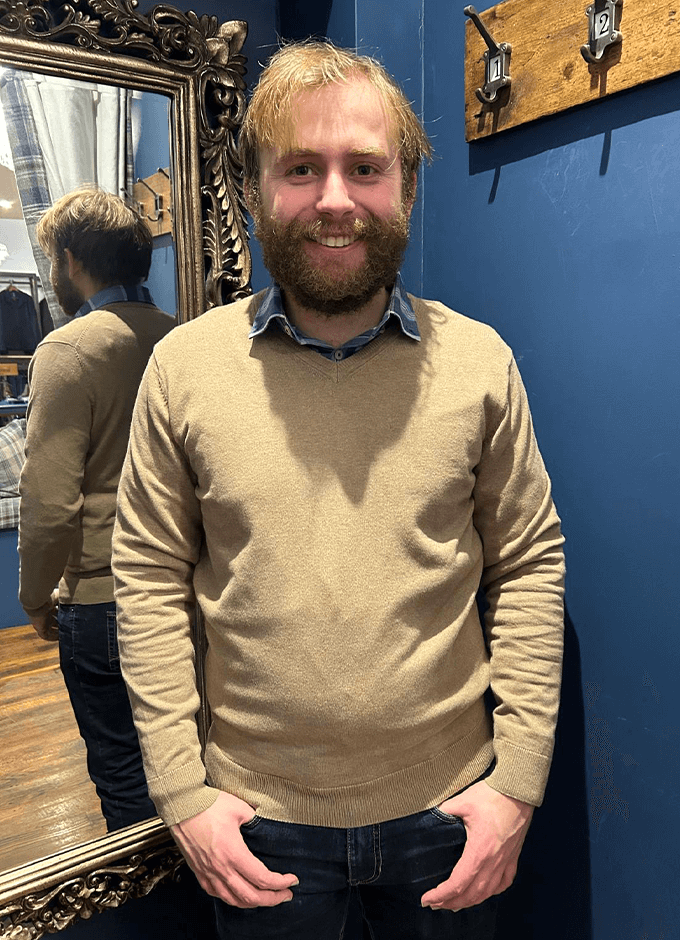 Cotton V-Neck Jumper | Brown