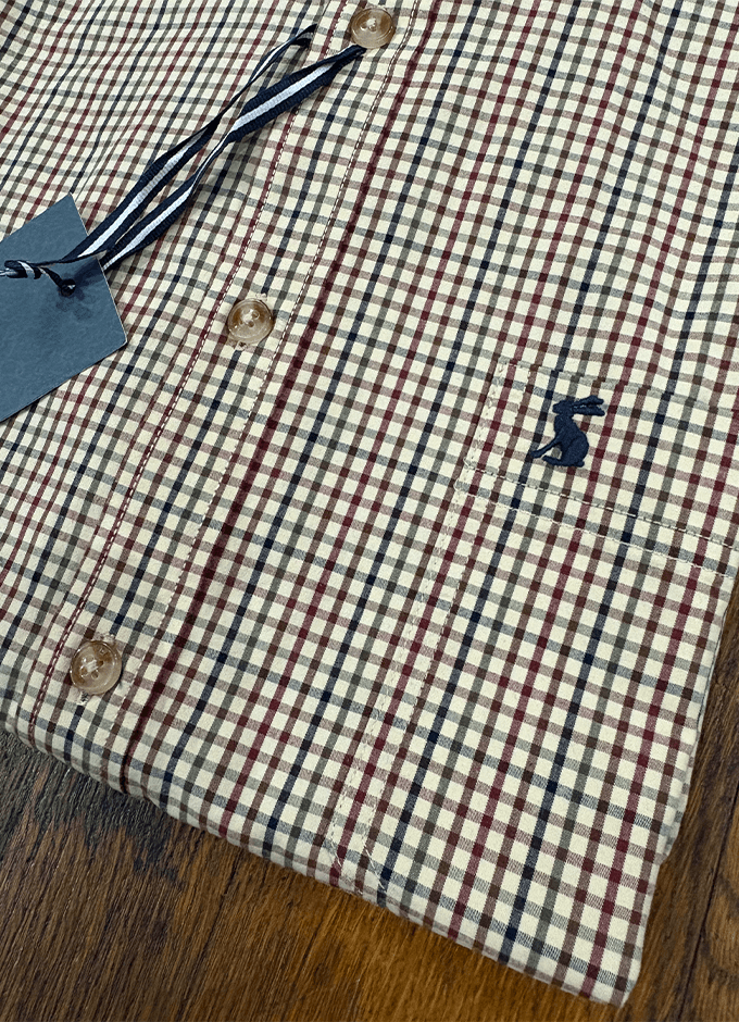 Cotton Poplin Brown Long Sleeve Gingham Shirt
