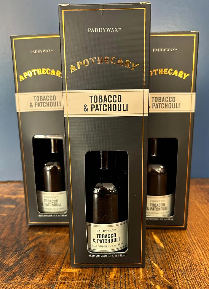 paddywax tobacco and patchouli diffuser - 1.5 oz Each diffuser is packaged in a giftable tube with gold foil Paddywax Petite Reed Diffuser -