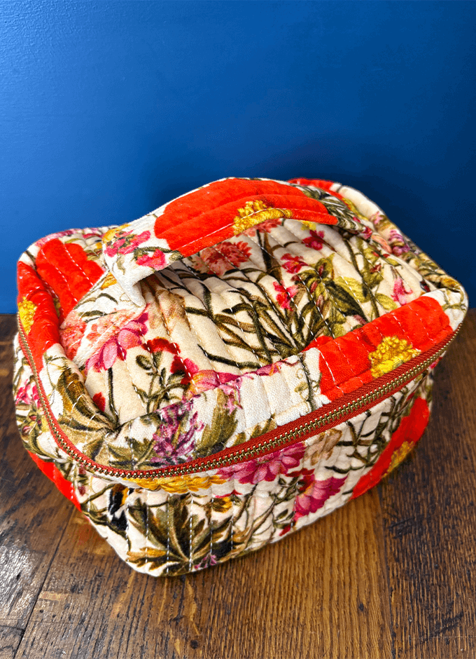 Quilted Velvet Vanity Case | Fine Flowers in Cream