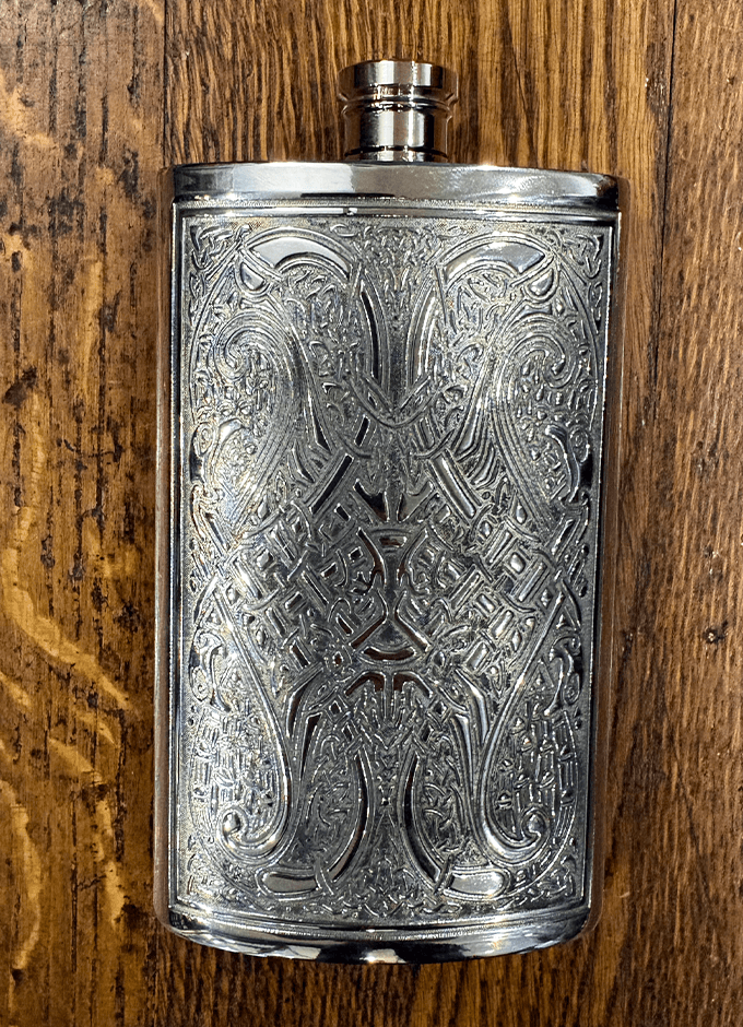 English Pewter | 8oz Pewter Hip Flask | Celtic Knot Design