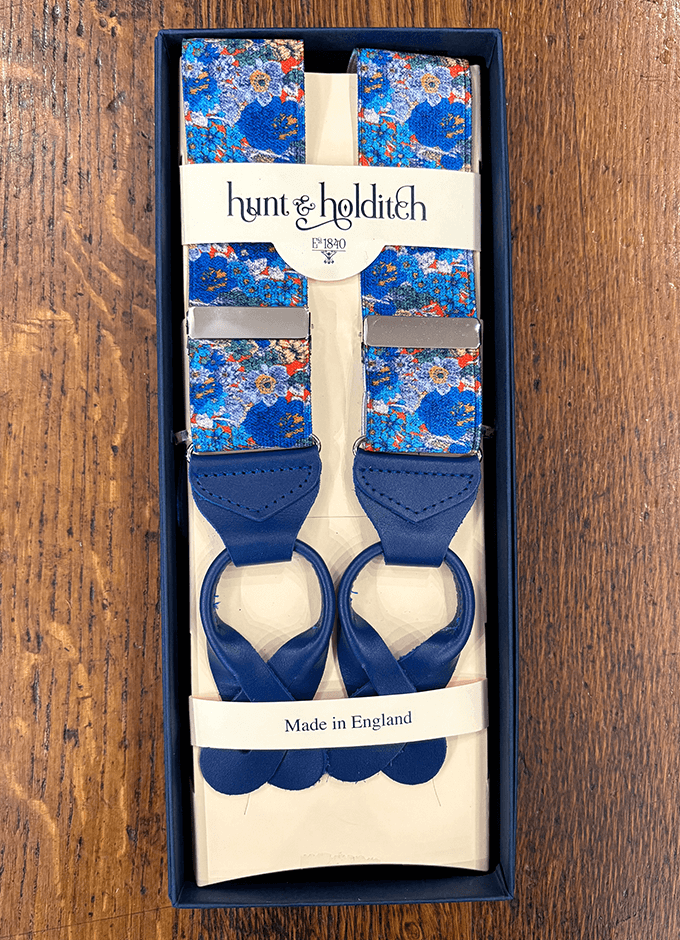 Button Braces | Blue Floral | Blue Leather Ends
