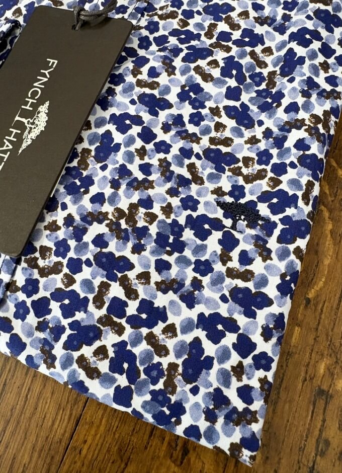 Floral Print Shirt | Ink Blue & Brown