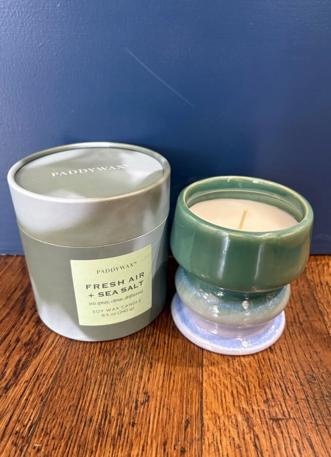 Fresh Air & Sea Salt Candle |Green Ceramic Vase