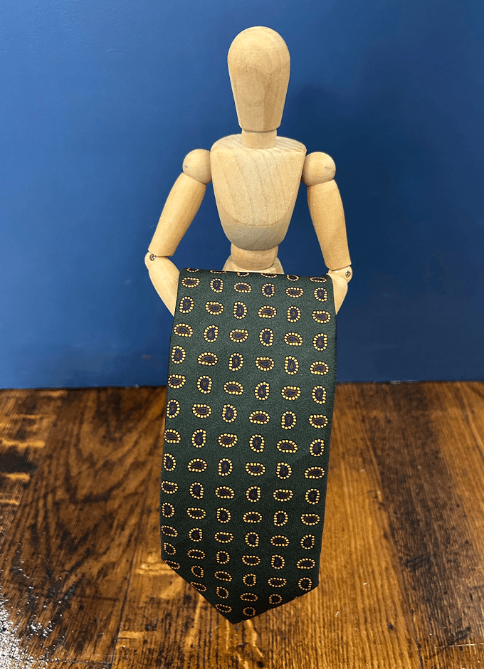 English Silk Tie | Green Teardrop Paisley