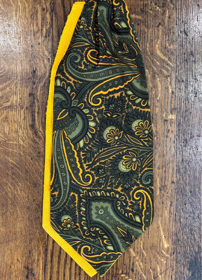 English Printed Silk Cravat | Large Abstract Green/Orange