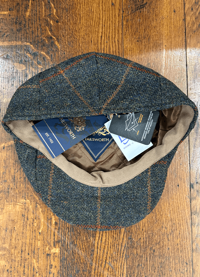 Waterproof Harris Tweed Cap | Olive Check