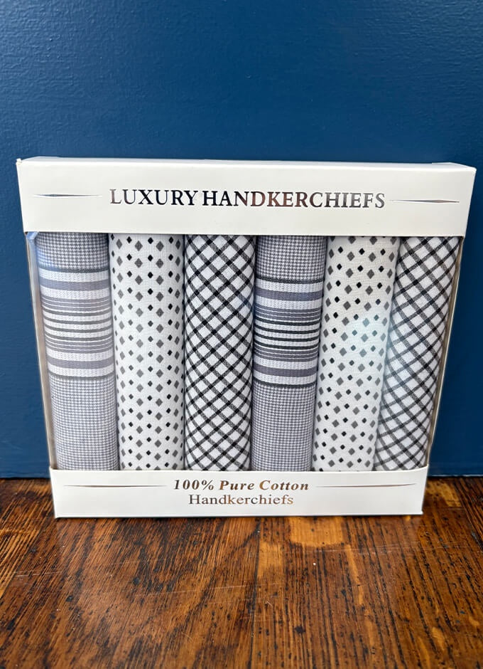 Grey Mix Box of 6 Handkerchiefs