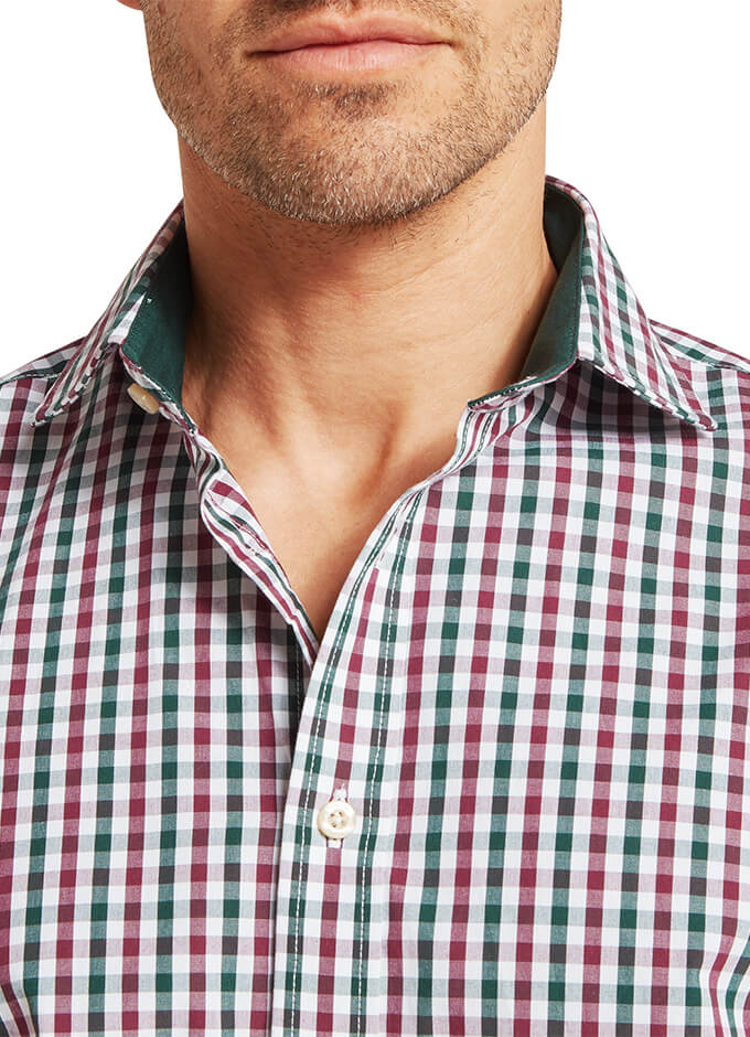 Hebden Tailored Shirt | Deep Pine/Burgundy Check