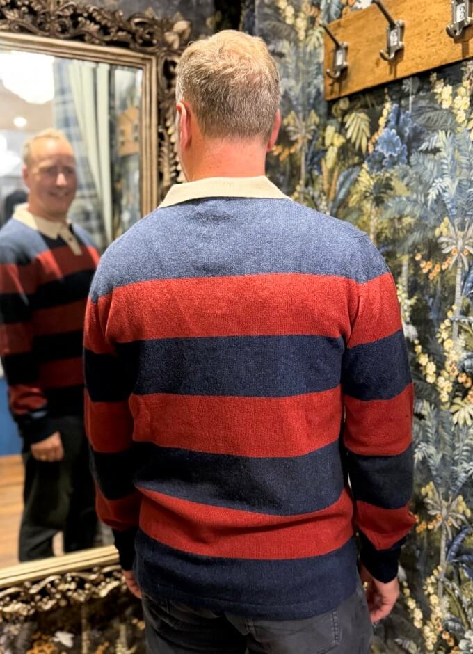 Wool Knit Rugby Shirt | Dark Indigo & Fireglow Amber