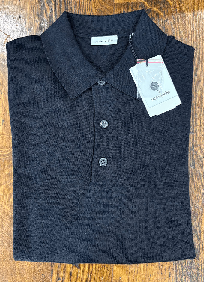 Knitted Long Sleeve Polo | Navy