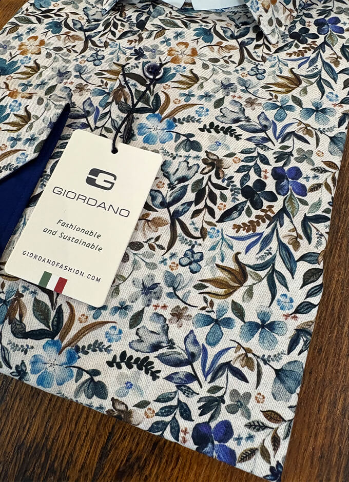 Cotton Shirt | Flowers & Leaves | Blue Mix