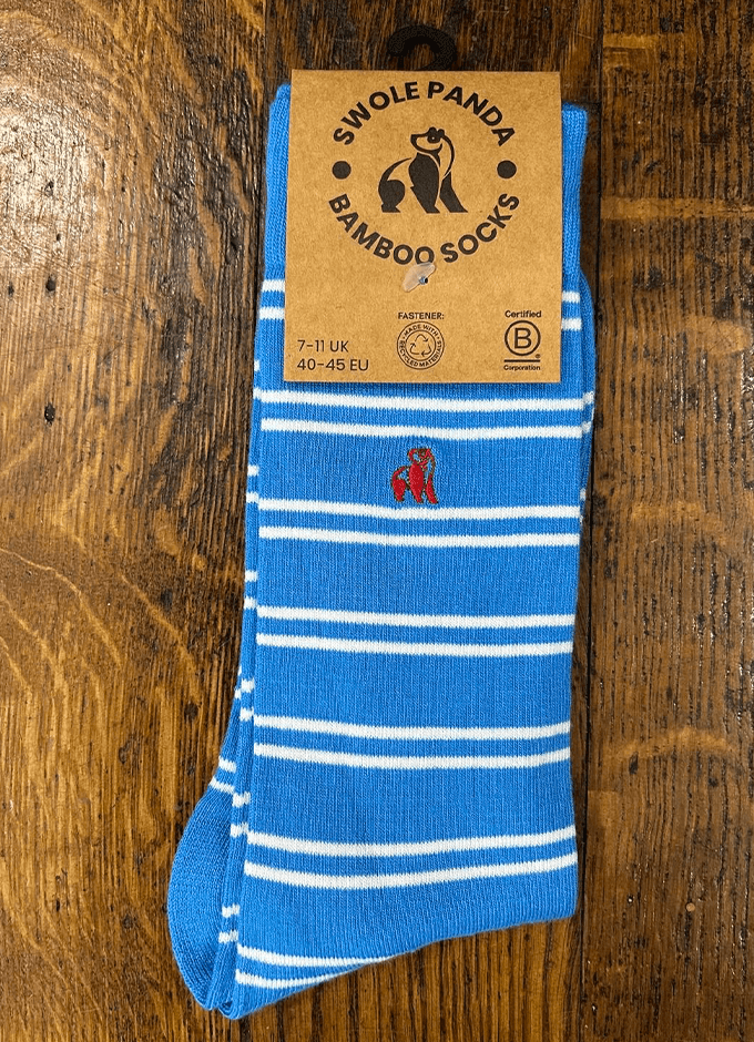 Swole Panda | Light Blue Striped Bamboo Socks