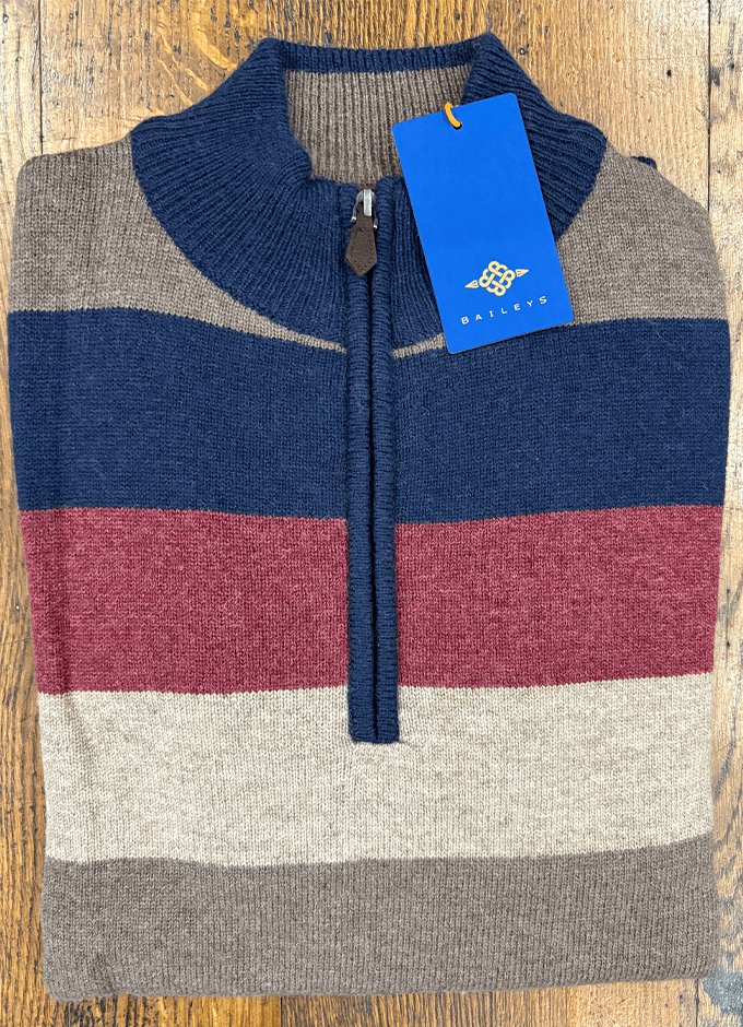 Lambswool Jumper | 1/4 Zip | Dark Mauve Stripe