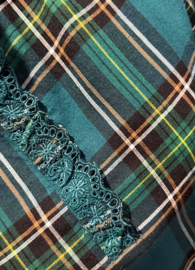 Melanie Green Check Brushed Frill Neck Shirt