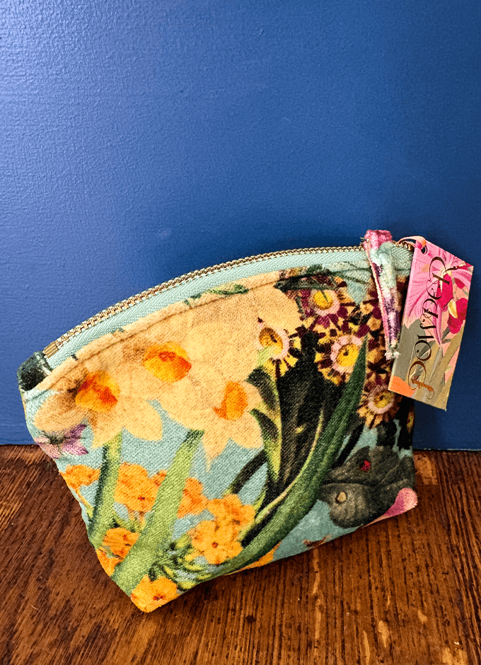 Printed Velvet Mini Pouch |Spring Flora