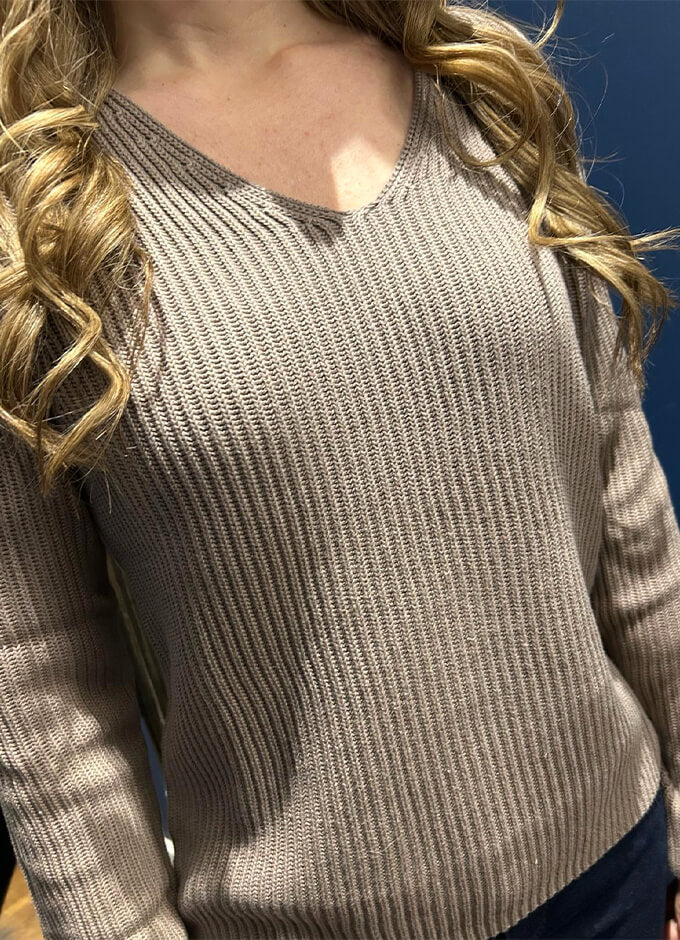 Ladies Pullover V Neck | Taupe