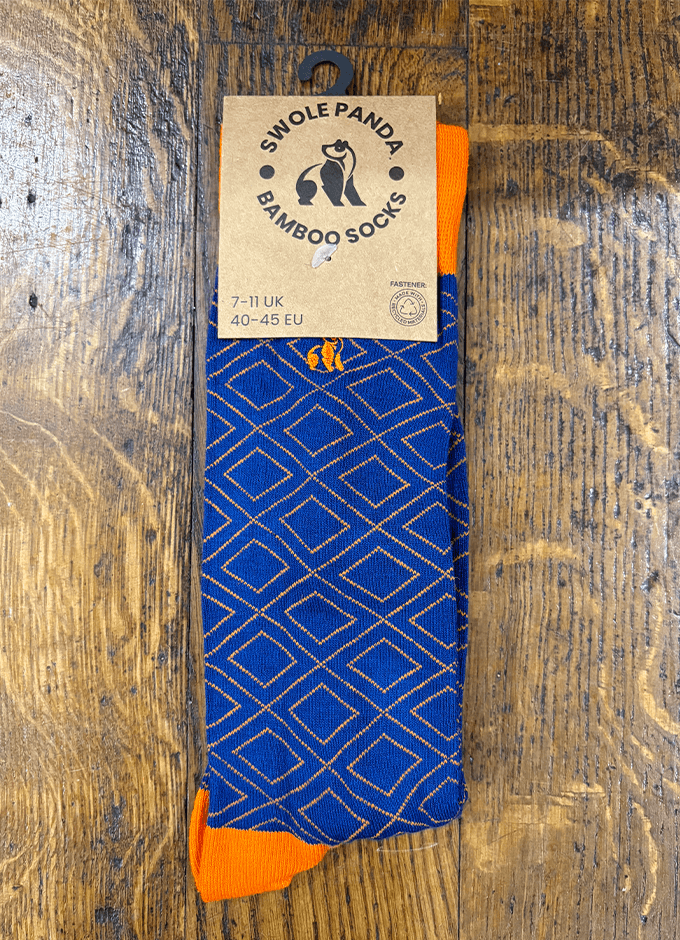 Swole Panda | Navy and Orange Diamond Socks