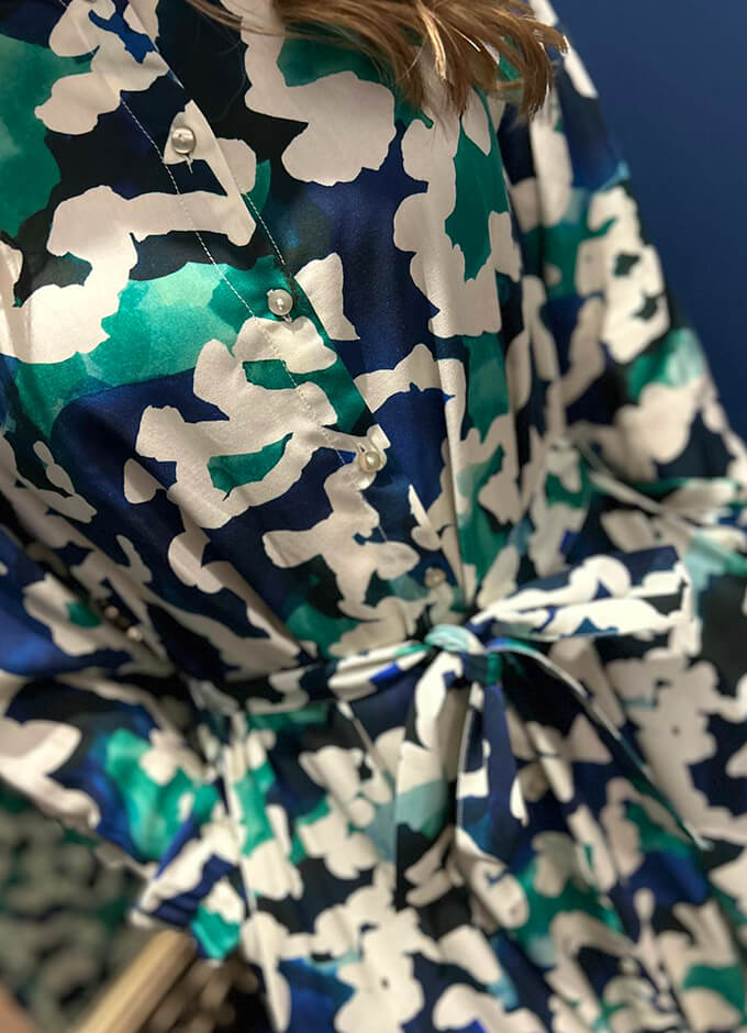 Round Neck Dress | Denim Print