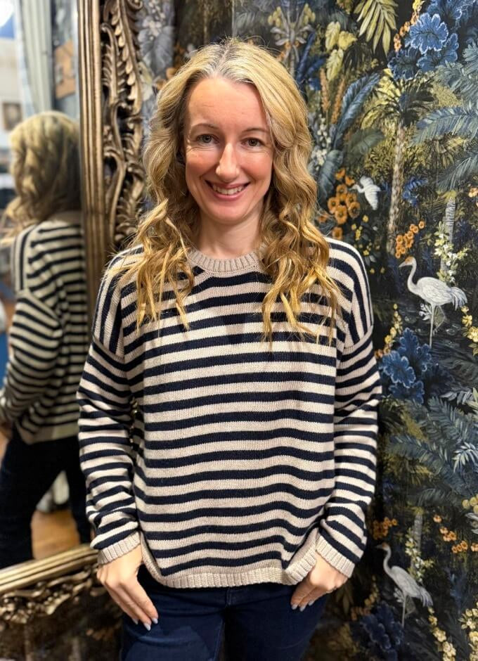 Striped Round Neck Pullover | Oat Milk Print