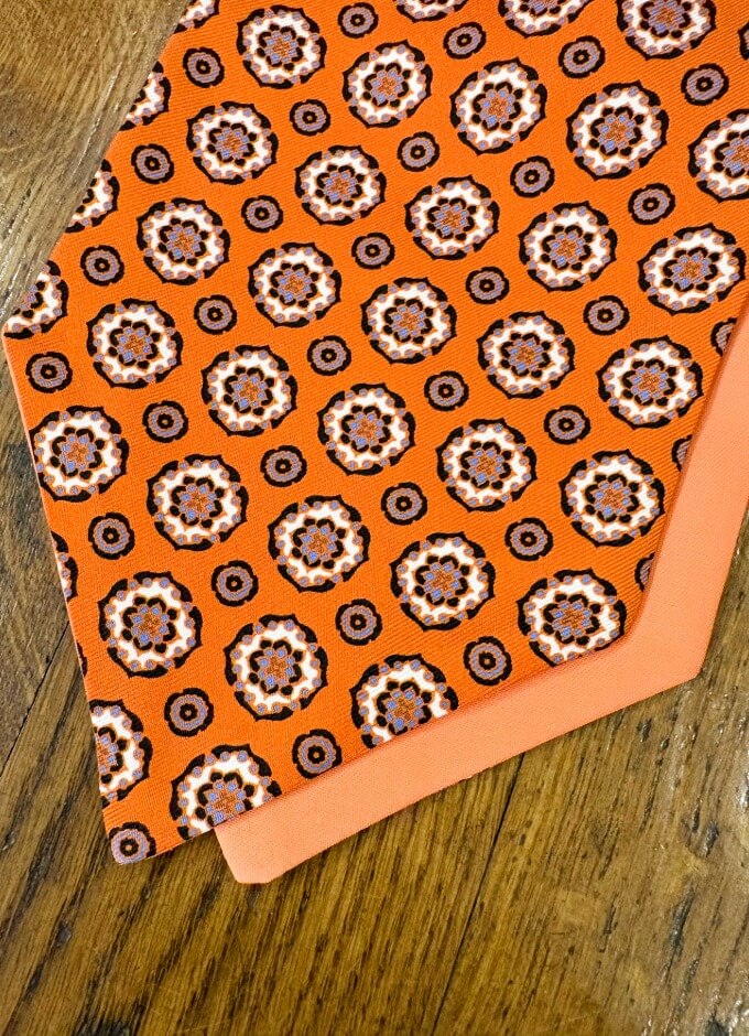 English Printed Silk Cravat | Orange Pattern