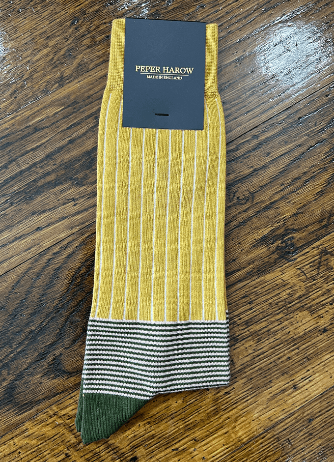 Peper Harow | Men's Oxford Stripe Socks | Mustard