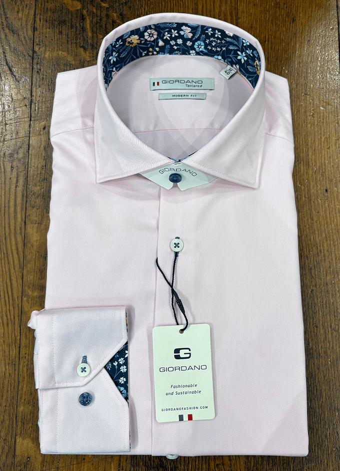 Cotton Plain Shirt with Floral Trim | Pink