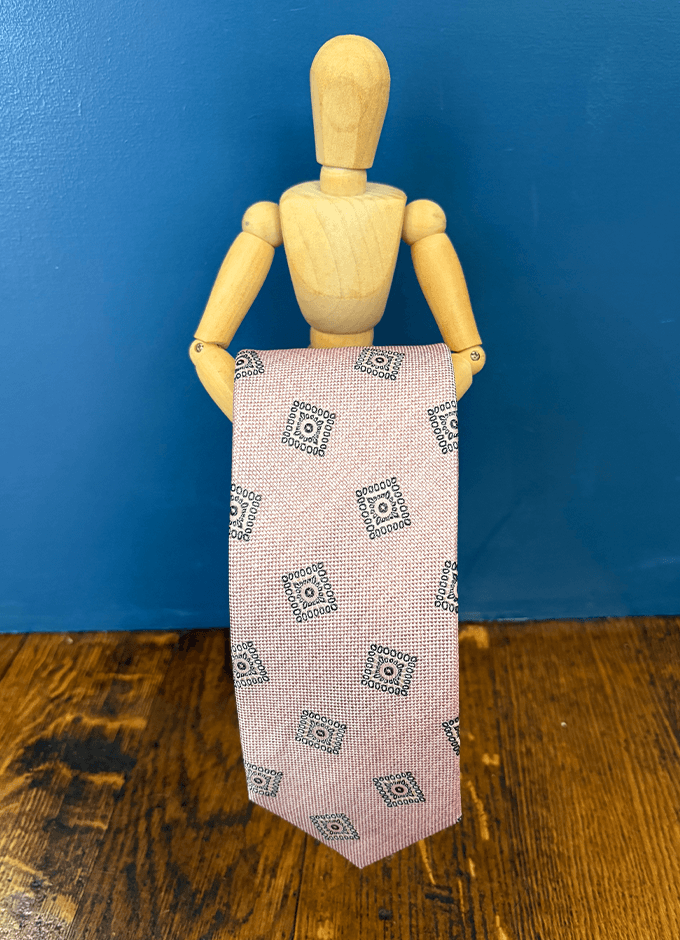 Silk Tie | Pink Square Medallion