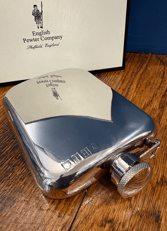 English Pewter | 6oz Plain Pewter Hip Flask with Hinged Captive Top