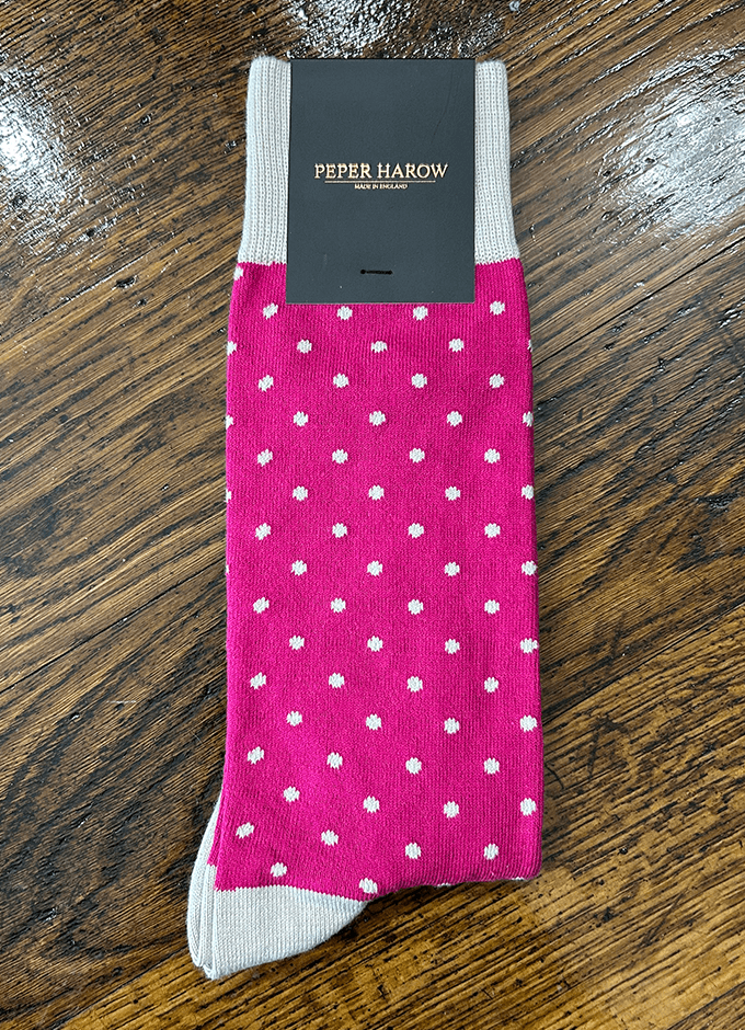 Peper Harow | Men's Pin Polka Socks | Pink