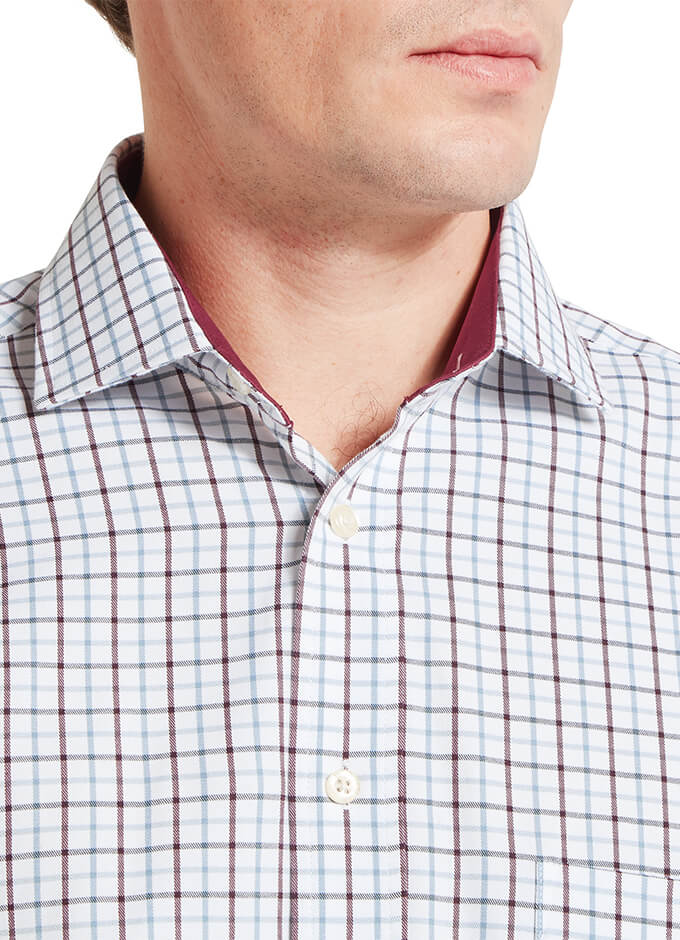 Milton Tailored Shirt | Port/Lake Blue Check