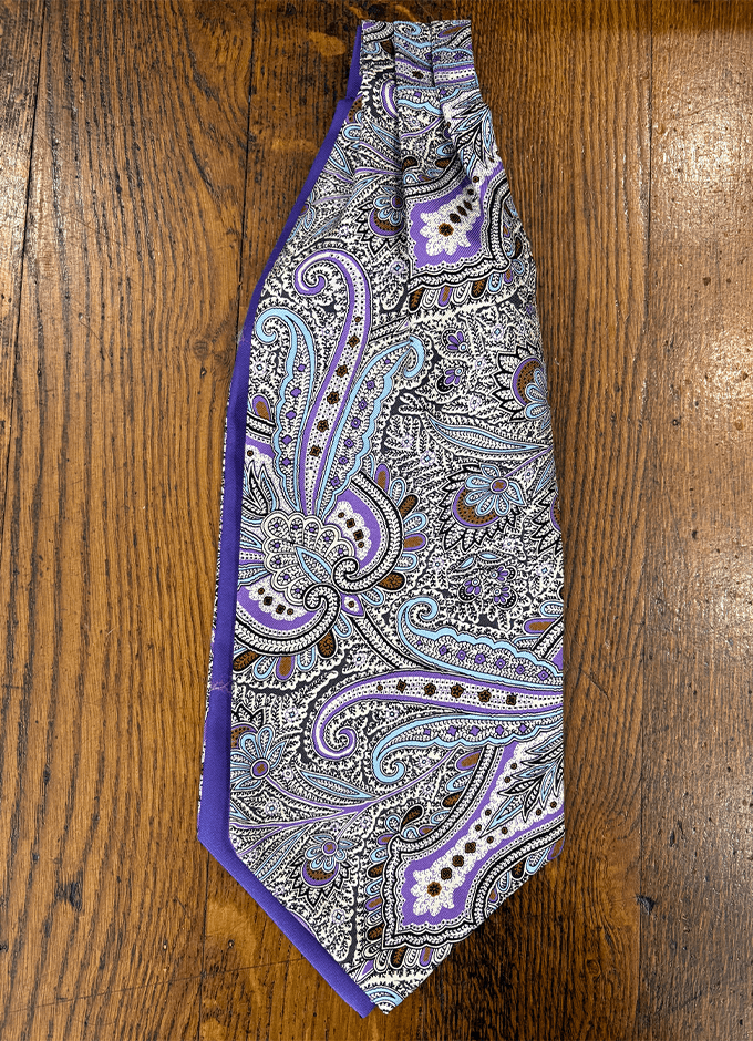 English Printed Silk Cravat | Abstract Purple/Blue