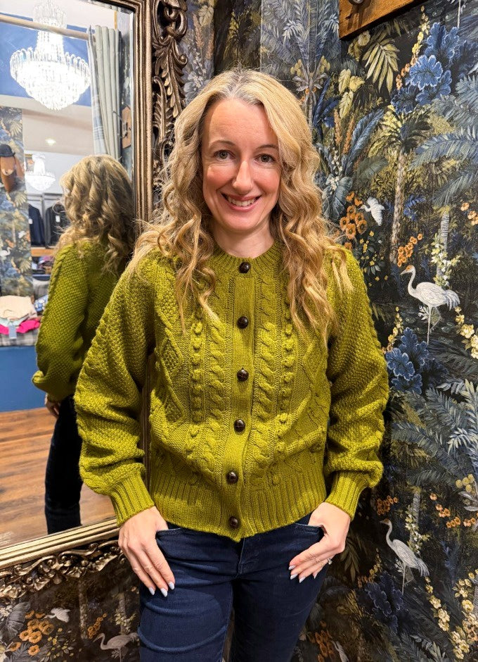 Rafferty Cable Knit Cardigan | Olive Green