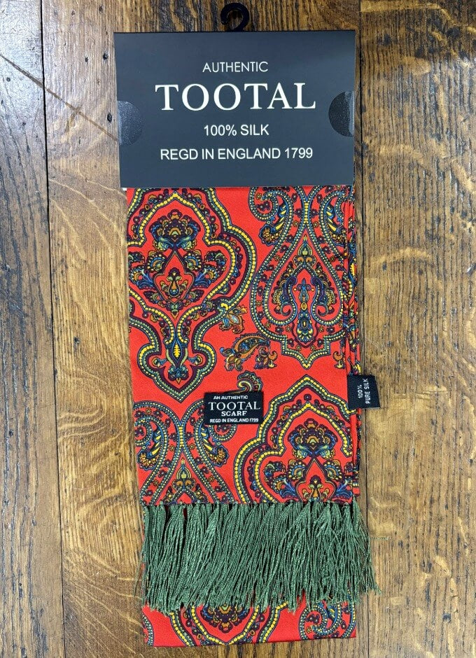 Silk Scarf | Red Gold Green Paisley