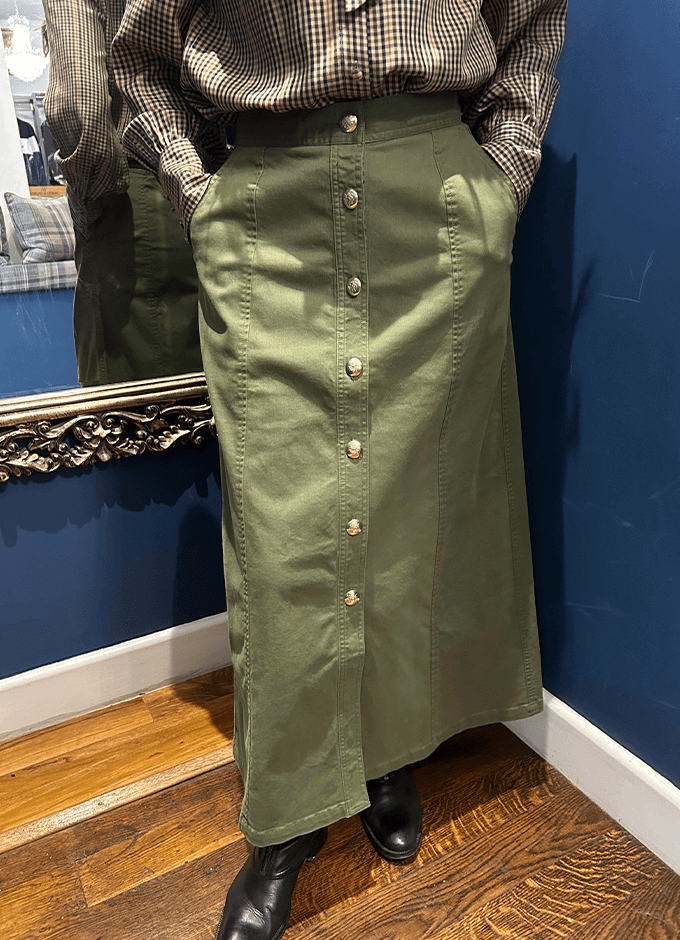 Twyla Midi Chino Skirt | Khaki Green