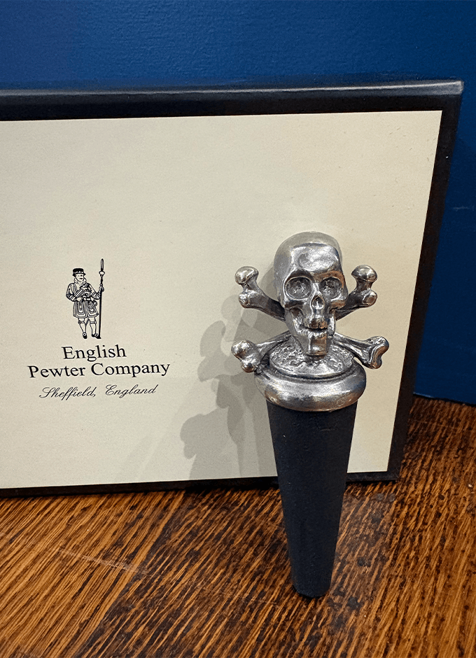 English Pewter | Poison Skulls Head Pewter Wine Bottle Stopper