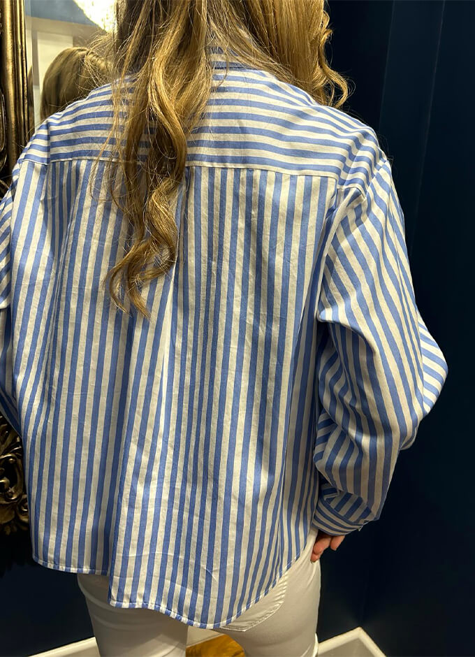 Ladies Pure Cotton Shirt | Blue/White Stripe