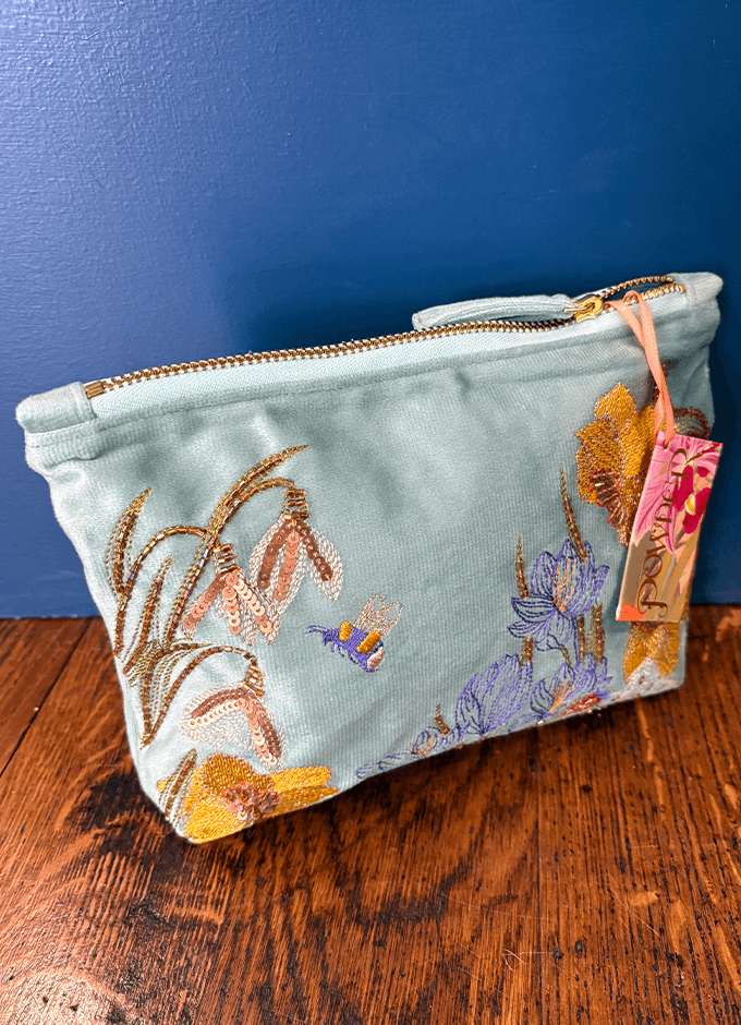 Mid Sized Embroidered Zip Pouch | Wildflower Meadow